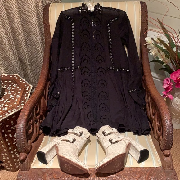 FREE PEOPLE BLACK ALL EYES ON YOU MINI DRESS XS - Picture 7 of 16